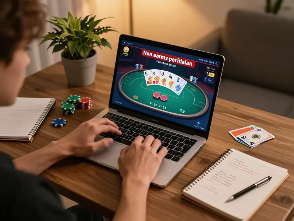Engaged player exploring casino non aams per italiani on laptop, showcasing strategic gaming atmosphere.