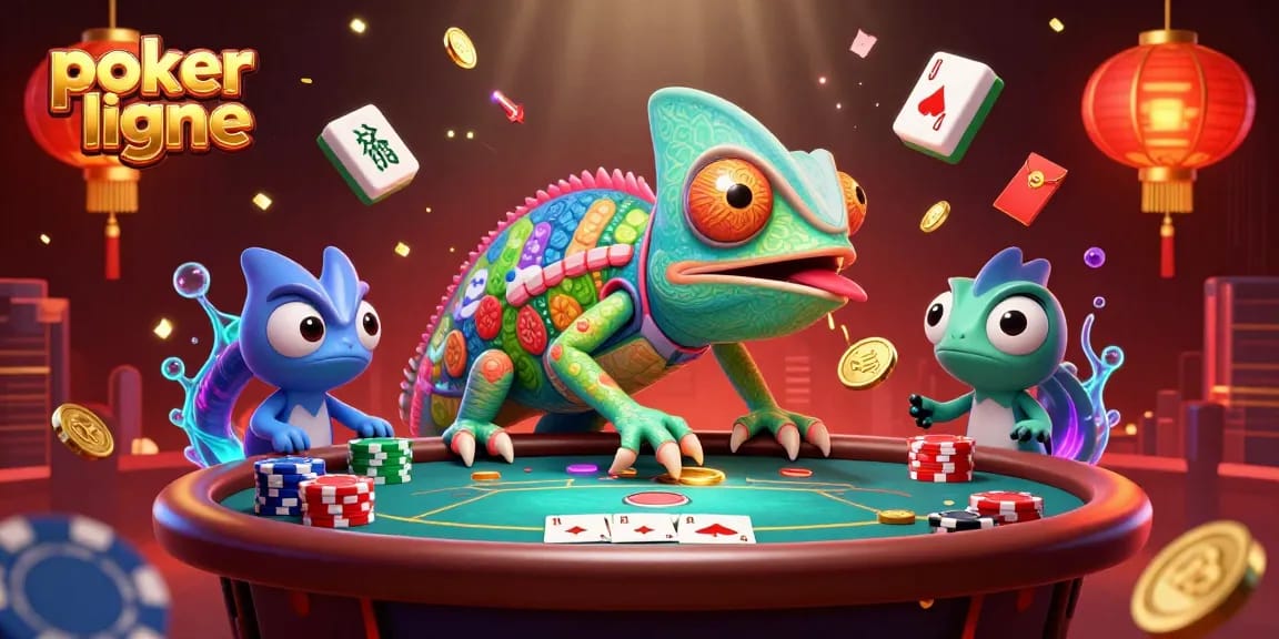 Jouez au poker en ligne avec des tables et des éléments animés attirants dans une scène captivante.
