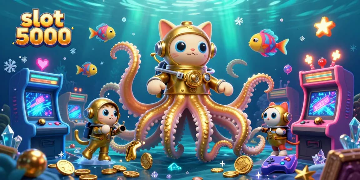 Experience the excitement of slot 5000 with vibrant gaming elements and a colossal kraken illustration.