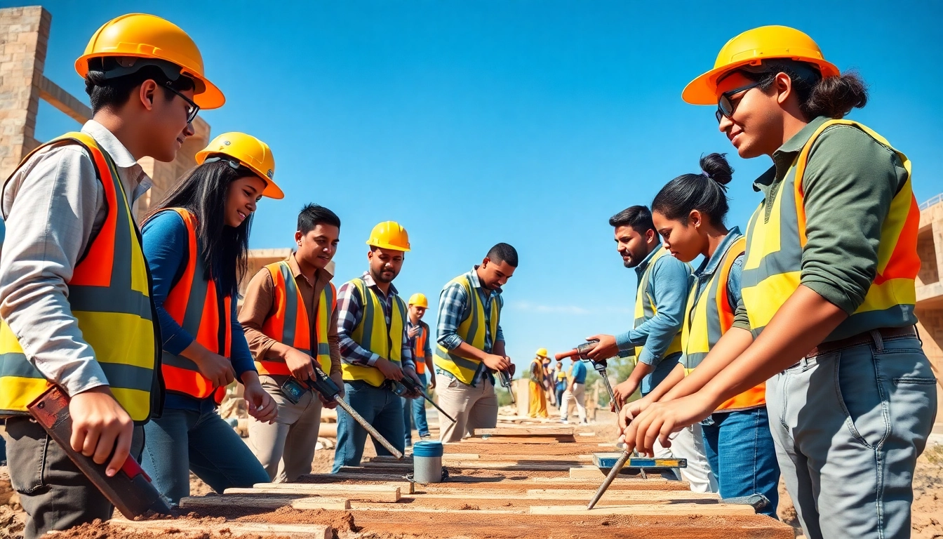 Engaging construction apprenticeship training session featuring diverse participants and hands-on activities.