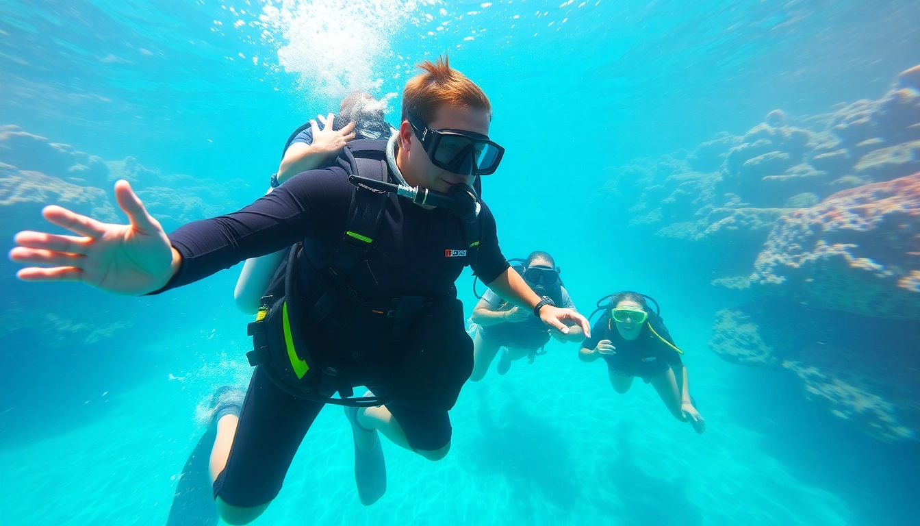 Teilnehmer am SSI Open Water Diver Kurs werden von einem erfahrenen Instruktor unter Wasser angeleitet.