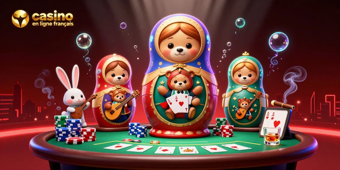Plongez dans l'univers captivant du casino en ligne français avec cette illustration dynamique remplie de jeux de hasard et de personnages colorés.