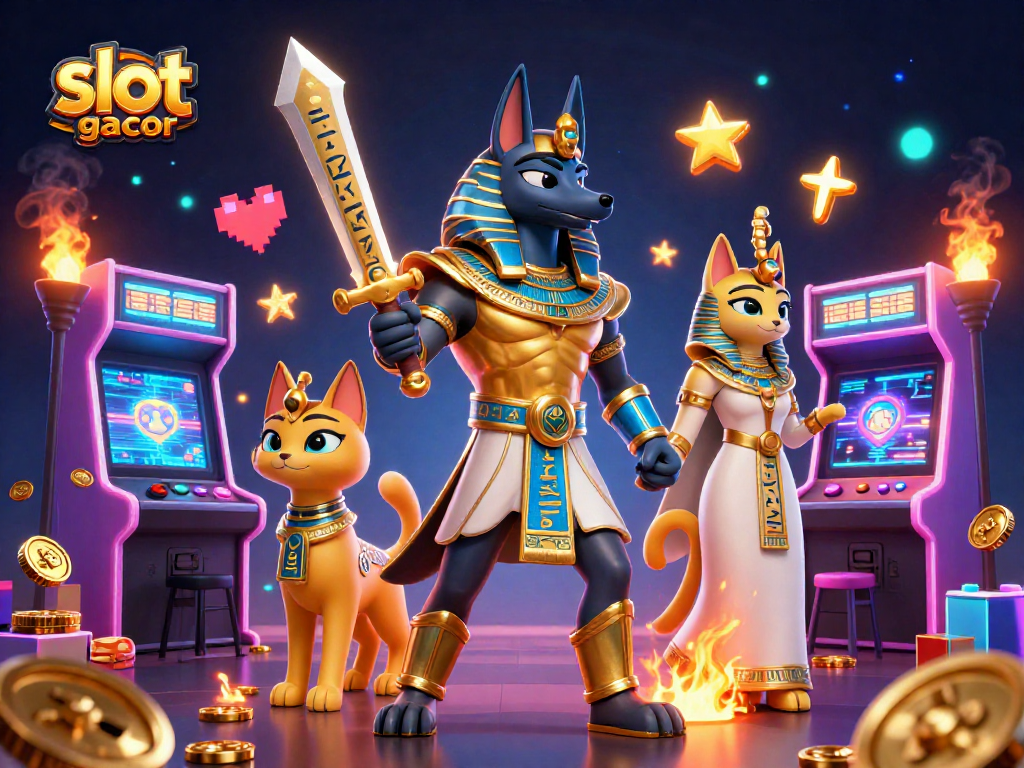 Experience the excitement of slot gacor with this vibrant 3D digital art featuring iconic gaming elements.