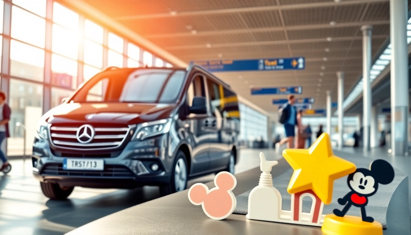 Beauvais Airport to Disney Transfer setting with festive decorations and ready vehicles.