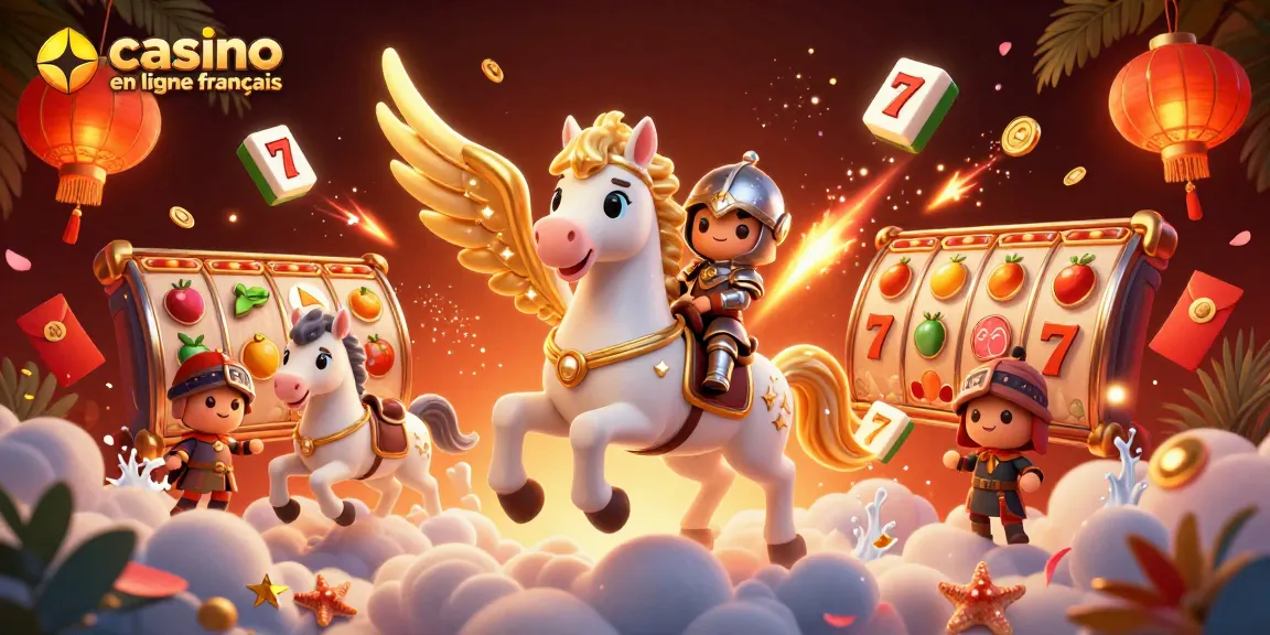 Découvrez des jeux captivants sur casino en ligne français avec une illustration dynamique de cheval céleste et éléments de jeu.