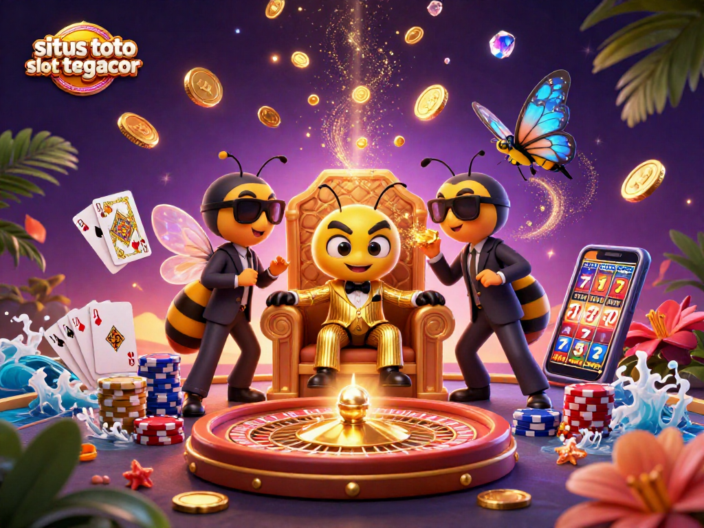 Experience excitement with situs toto slot tergacor as a cartoon bee mob boss presides over a lively casino.