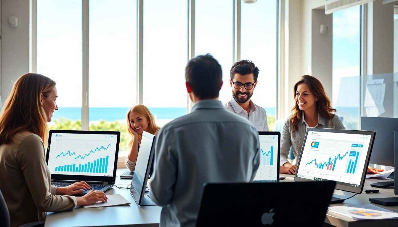 SEO Agency Clearwater team collaborating in a vibrant office setting.