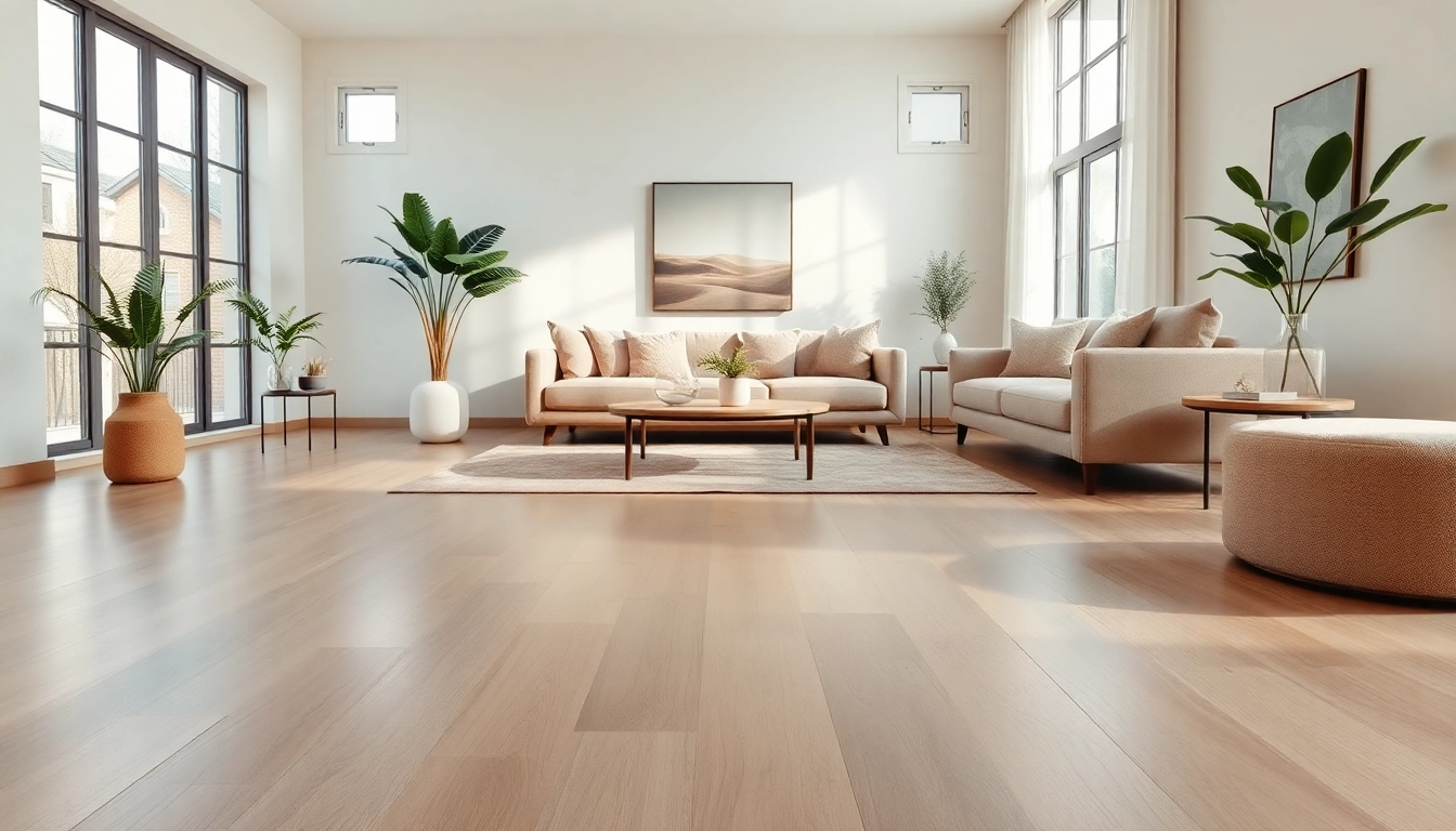 Elegant living room showcasing lvp flooring, featuring modern design and soft lighting.