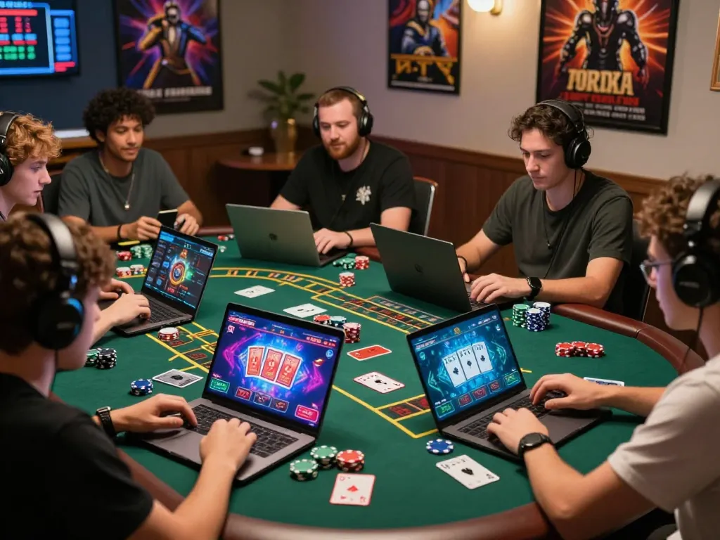 Exciting online baccarat game scene showcasing players enjoying virtual gaming experience on multiple devices, emphasizing the accessibility and fun of 바카라사이트.