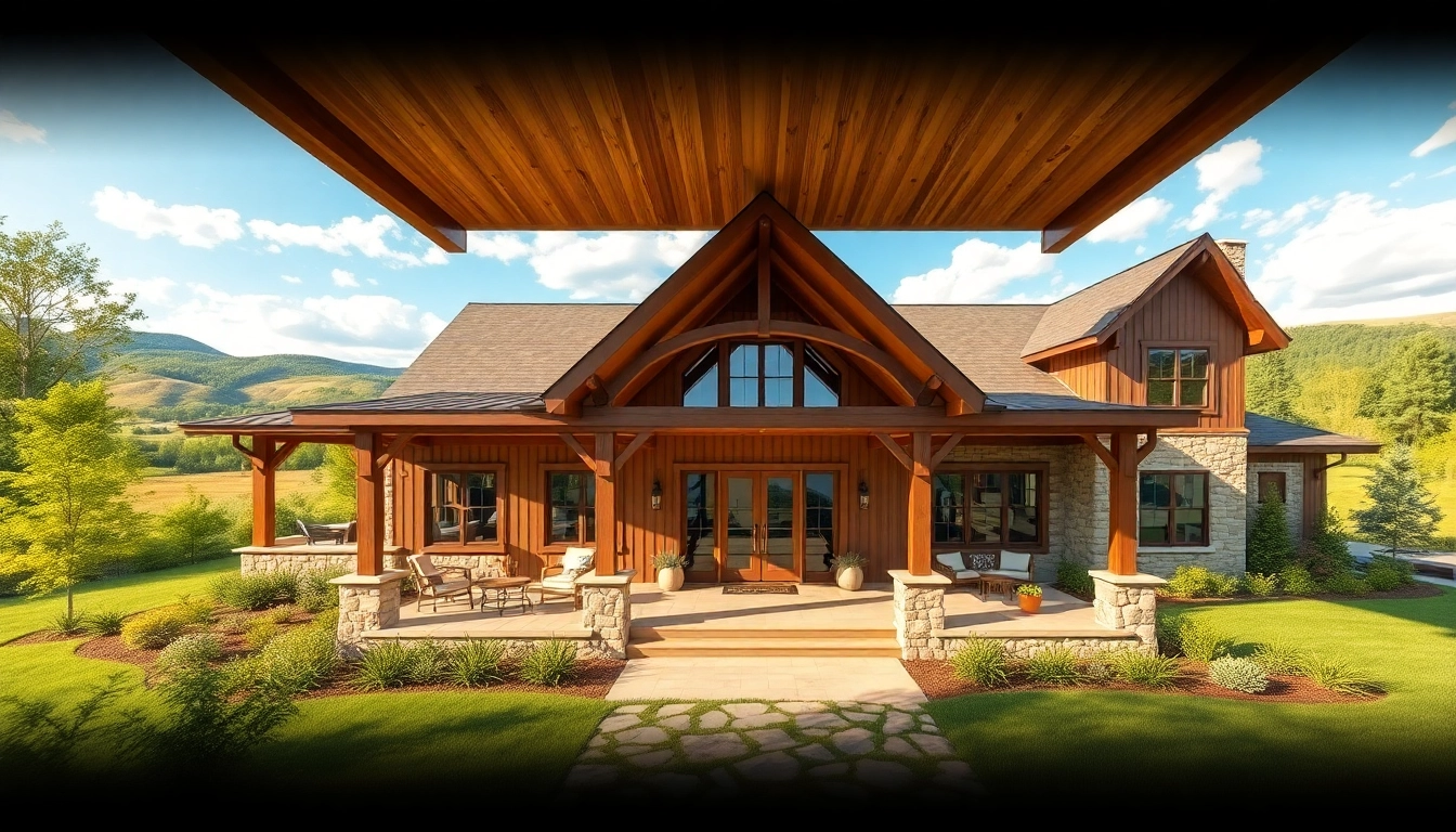 A stunning view of Winding River Farmhouse New Build with lush greenery and a welcoming porch.