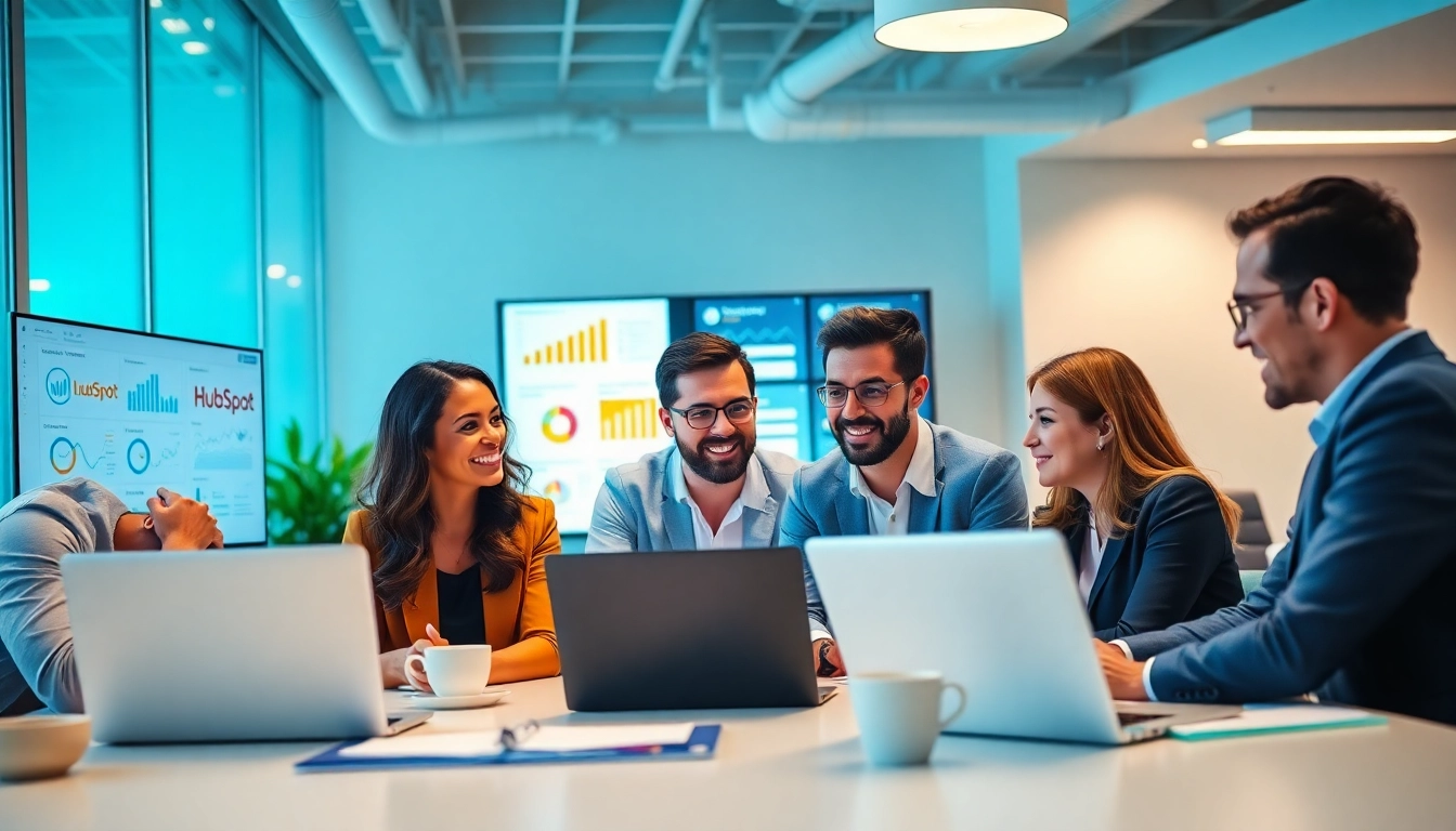 Agencia HubSpot team collaborating in a vibrant office to enhance digital marketing success.
