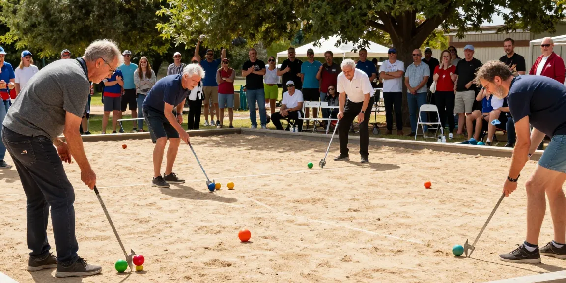 Permainan petanque yang menarik di fopikotakendari.org dengan pemain beragam dan bola berwarna-warni.