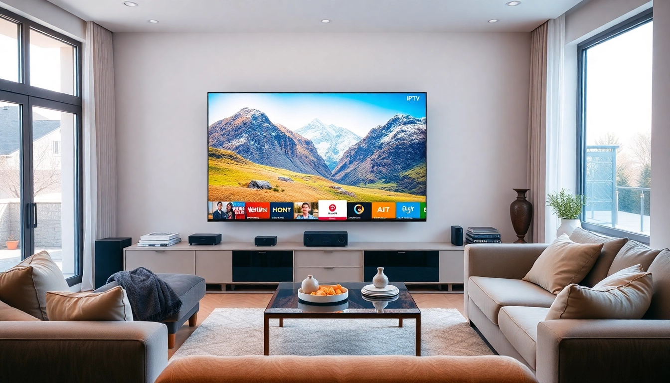 Enjoying IPTV Suisse with a high-quality streaming setup in a cozy living room.