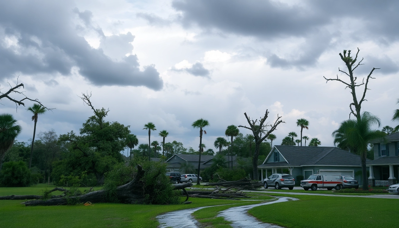 Assessing Florida Hurricane Damage with destroyed homes and landscape in the aftermath of a storm.