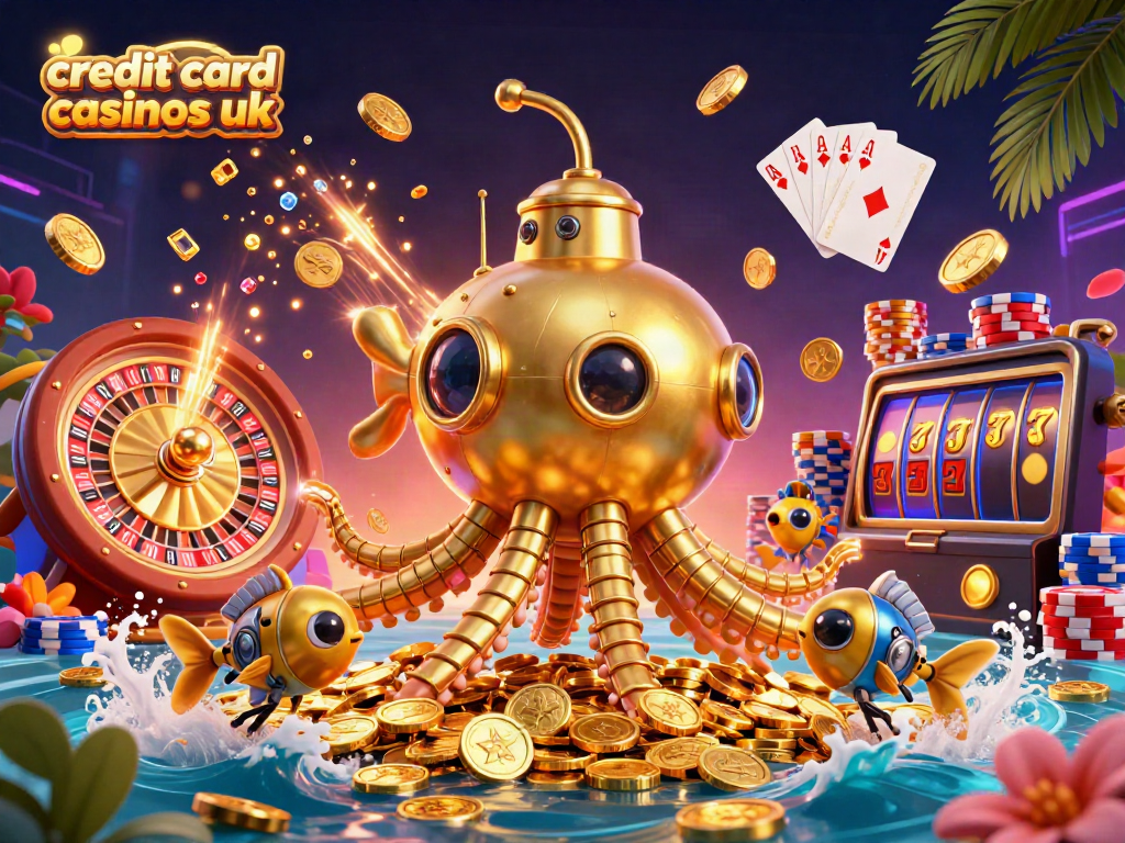 Explore immersive gameplay at credit card casinos uk with dynamic illustrations of winning games and vibrant casino elements.