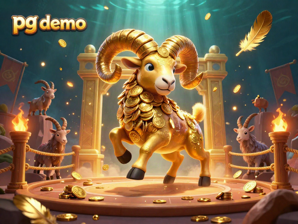 Bet big with pg demo featuring a golden ram charging through a vibrant casino-themed arena packed with excitement.