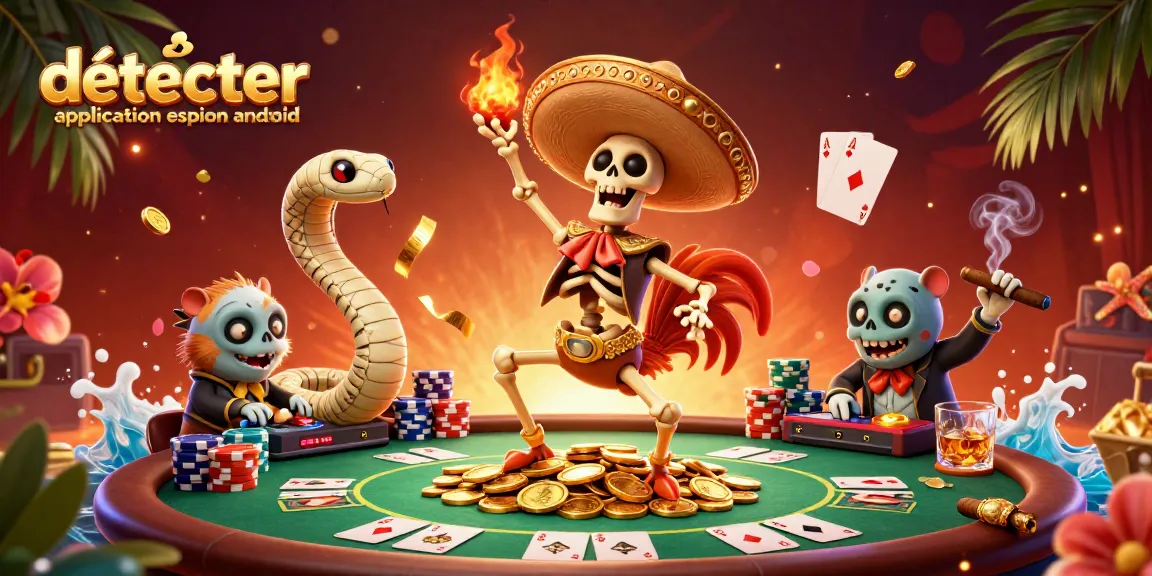 Jouer à détecter application espion android avec un rooster mariachi et des accessoires de casino vibrants.