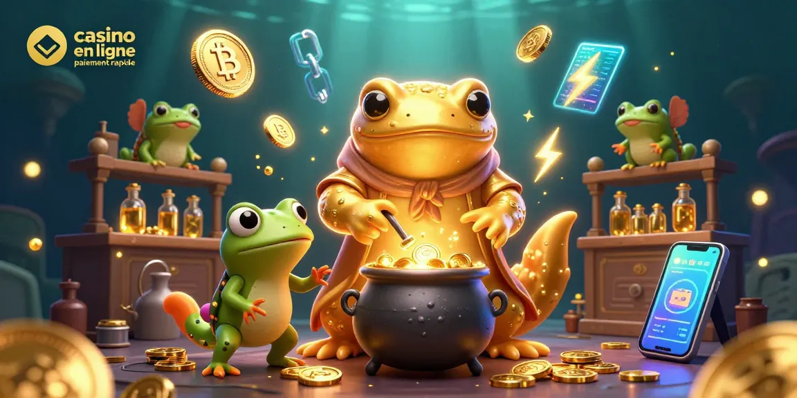Jouez au casino en ligne paiement rapide avec des pièces de Bitcoin et Ethereum entourant des personnages féeriques.