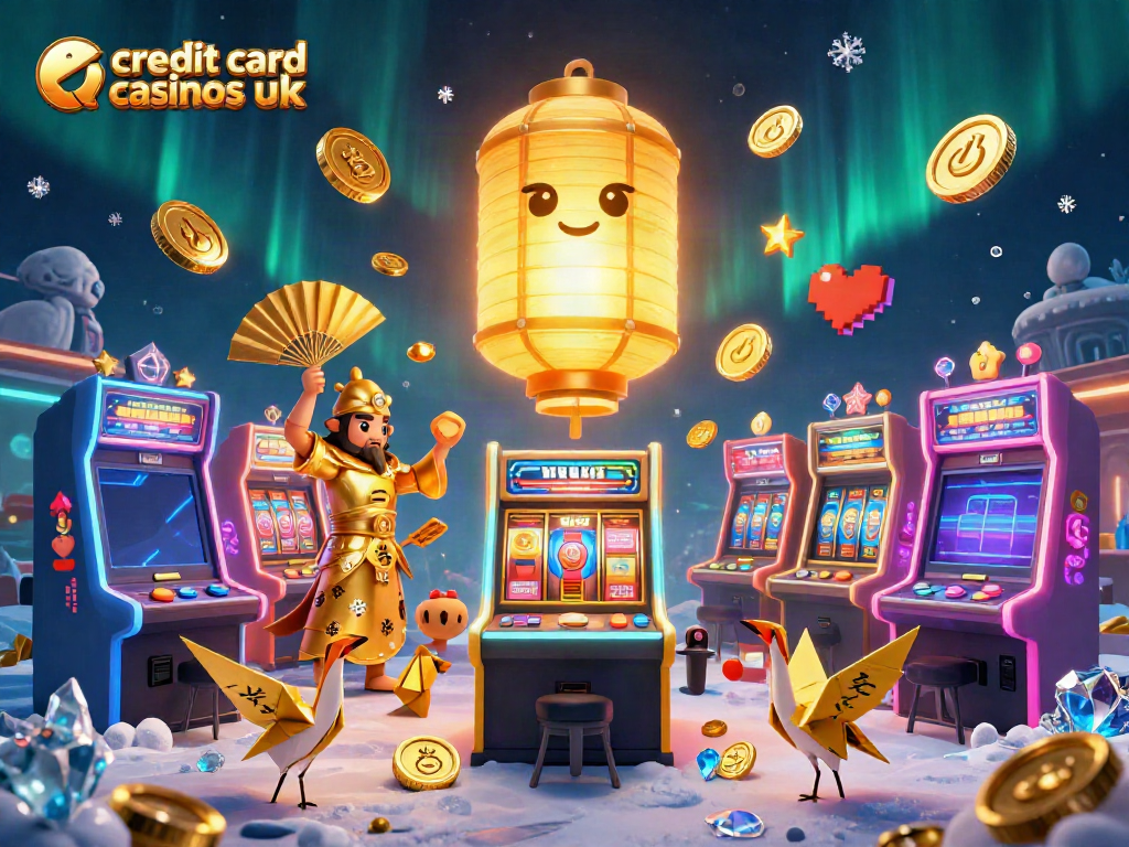 Engage with the vibrant world of credit card casinos uk with a dynamic casino scene, highlighting colorful slots and gaming action.