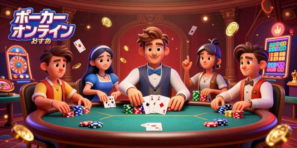 ポーカーオンラインおすすめで、華やかなポーカーテーブルに座るプレイヤーたちがダイナミックにゲームを楽しむシーン。