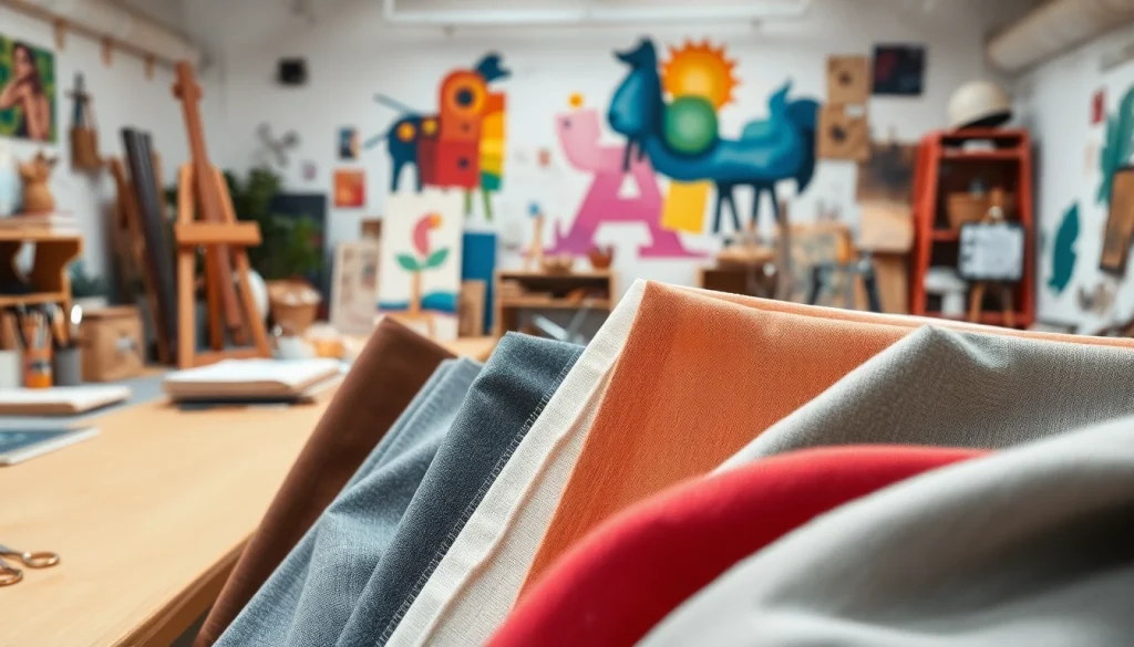 Canvas materialen met verschillende texturen en kleuren in een artistieke studio.