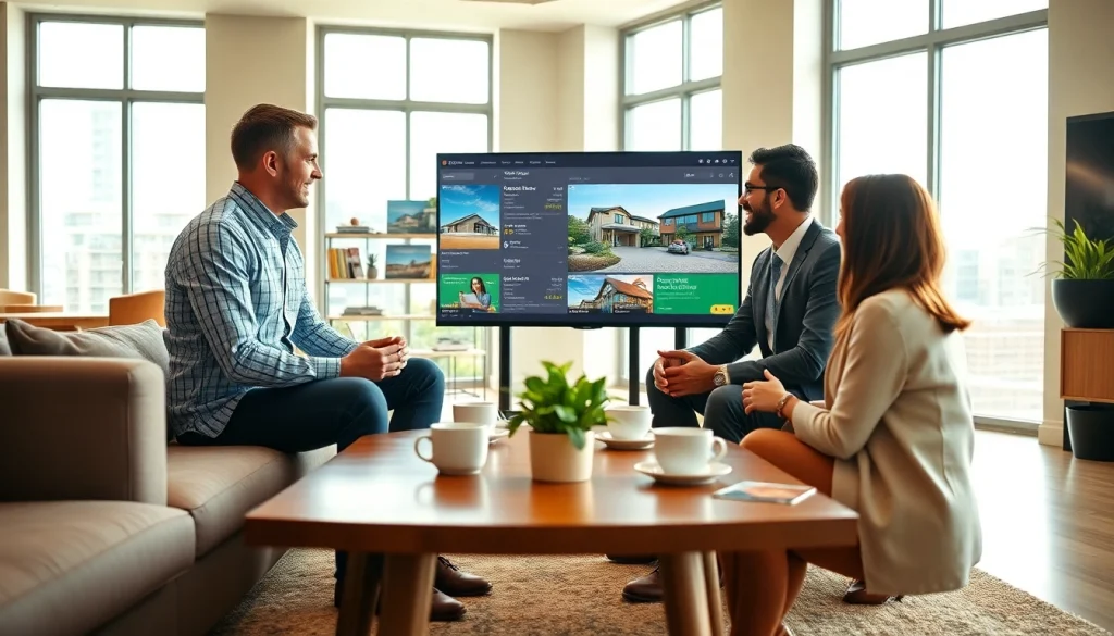 Showcasing Real Estate listings in a professional meeting environment with a digital display.
