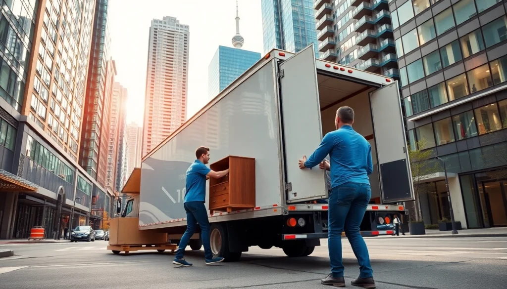 Toronto movers loading furniture into a truck in the bustling city.