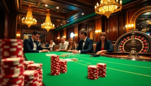 Players engaging in an intense poker game at a casino table, explore winning strategies at https://xx88.bar/.