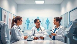 Healthcare professionals engaging in a discussion about Health in a modern clinic environment.
