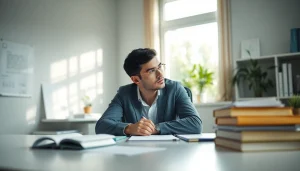 Addressing brain fog symptoms in a bright, serene workspace environment.
