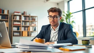Individual struggling with brain fog while attempting to focus on work at desk.