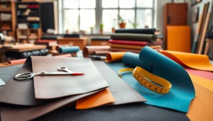 Creëren met skai leer in een veelzijdige werkruimte met verschillende materialen en gereedschappen.