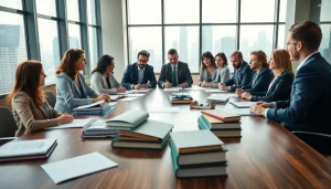 Engaged attorneys at an environmental law firm strategizing in a professional setting.