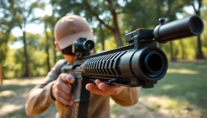 Showcasing the graves alamo 15 trigger on a precision rifle at a shooting range.