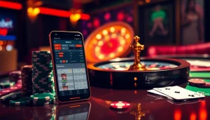 Engage with the indibet app while placing bets surrounded by casino elements like roulette and poker chips.