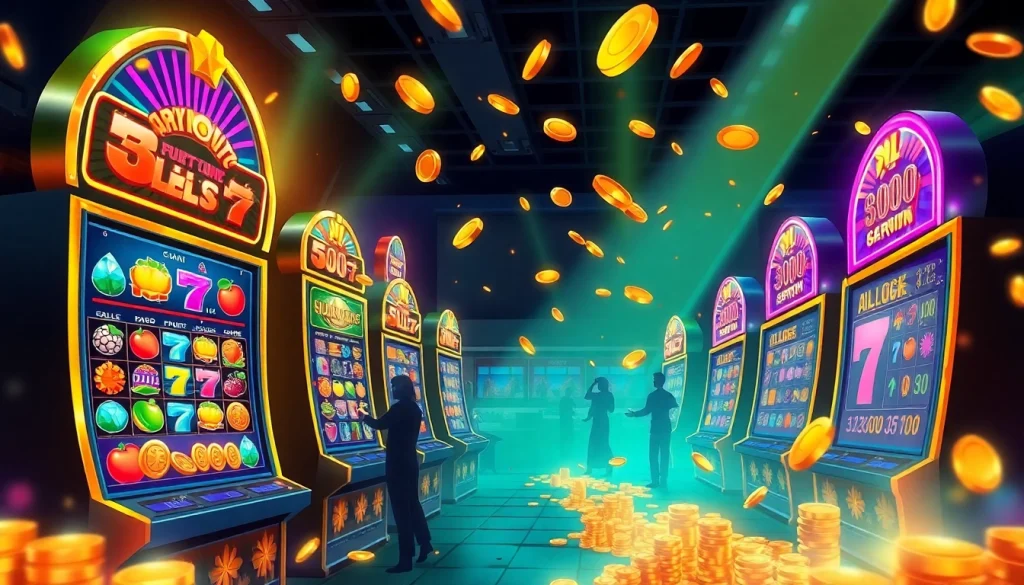 An engaging visual representation of online slot hoki games, featuring dynamic slot machines and vibrant colors.