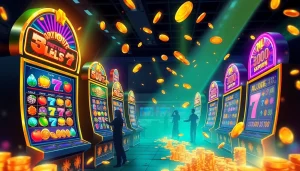 An engaging visual representation of online slot hoki games, featuring dynamic slot machines and vibrant colors.