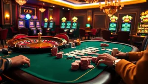 Experience the excitement at a GO8 casino with luxurious poker tables filled with vibrant chips and cards.