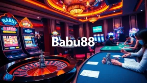 Engage with high-stakes play at Babu88's vibrant digital casino, featuring slot machines and poker tables.
