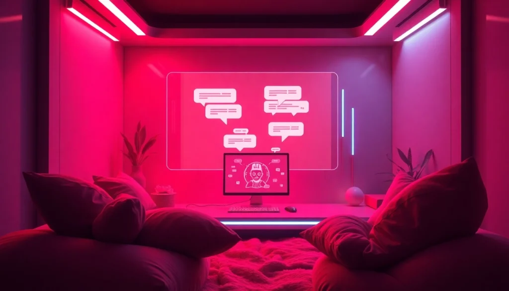 AI sexting scene featuring a modern chat interface in an intimate, cozy setting.