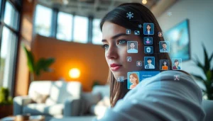 Engaging ai sex chat interactions with futuristic AI characters in a digital interface.