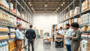 Showcase of a sweetener supplier's warehouse with organized products and engaged team members.