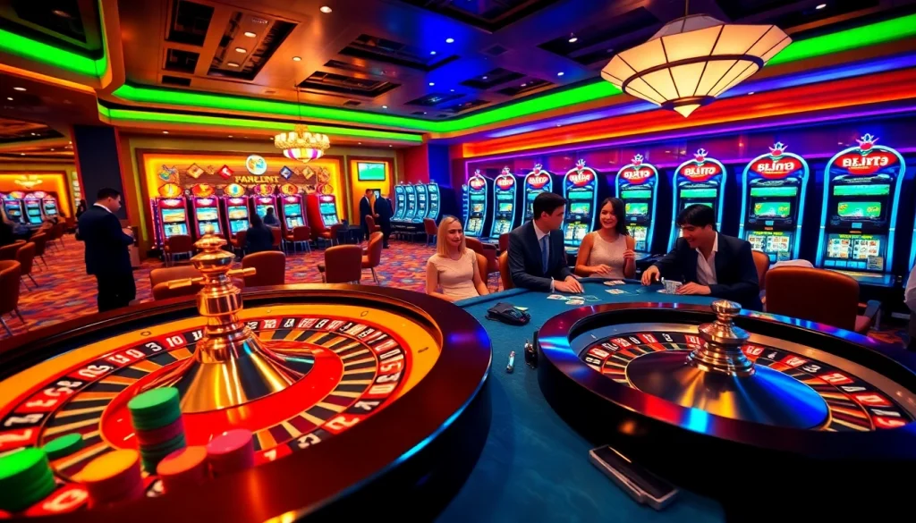 Intense players at W88 link engaging in thrilling poker games amidst a vibrant casino atmosphere.