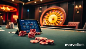 Marvelbet offers a thrilling poker experience with luxurious chips and vibrant cards.