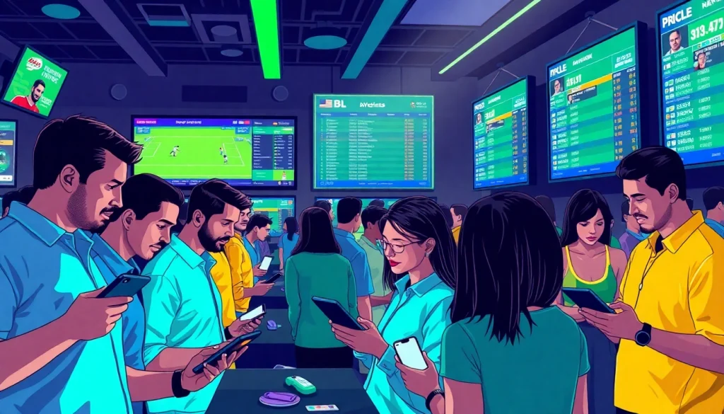 Engaging scene of sports betting sites Manitoba showcasing bettors analyzing odds and strategies.