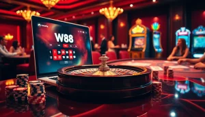 Experience the thrill of gambling at ww88 online casino with vibrant roulette and poker elements.