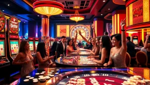 Pemain menikmati permainan slot demo Mahjong di kasino mewah.