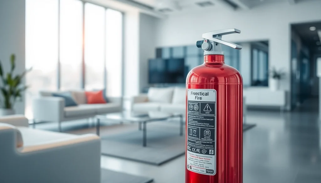 Prevent potential hazards with an electrical fire extinguisher prominently displayed in a modern office.