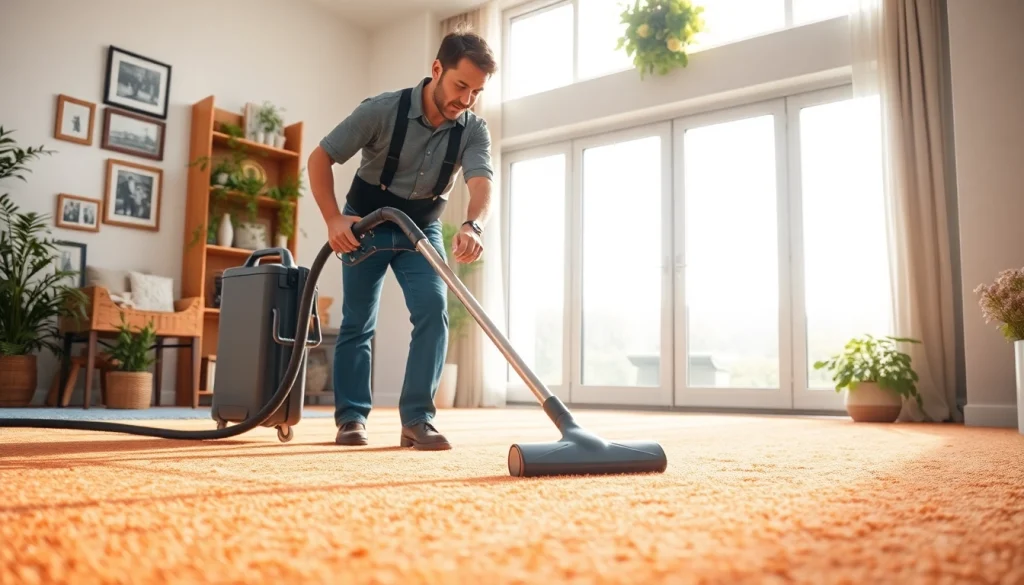 Experience carpet cleaning specials with a skilled technician in a home, emphasizing cleanliness.