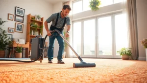 Experience carpet cleaning specials with a skilled technician in a home, emphasizing cleanliness.
